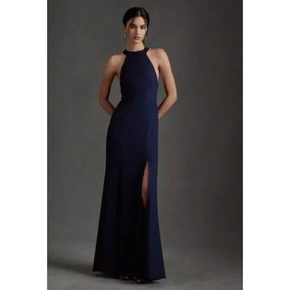 BHLDN Dresses & Skirts - BHLDN Serephina Crepe Halter Maxi Dress – Midnight Navy SZ 6